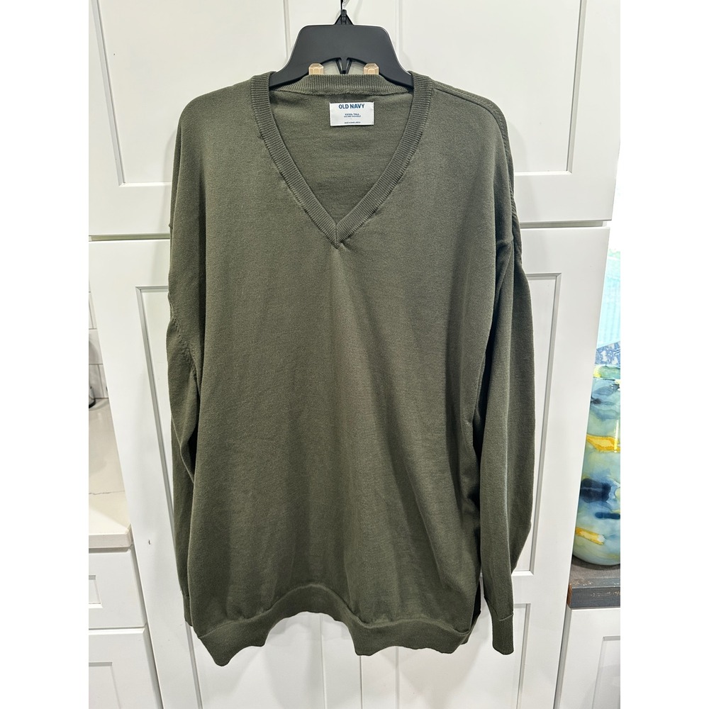 Old Navy Mens Olive Green V-Neck Cotton Blend Sweater XXXXL 4XL Tall